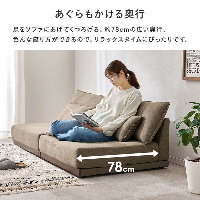 カバーが洗える 3人掛けフロアソファ アームレス クッション付き [幅