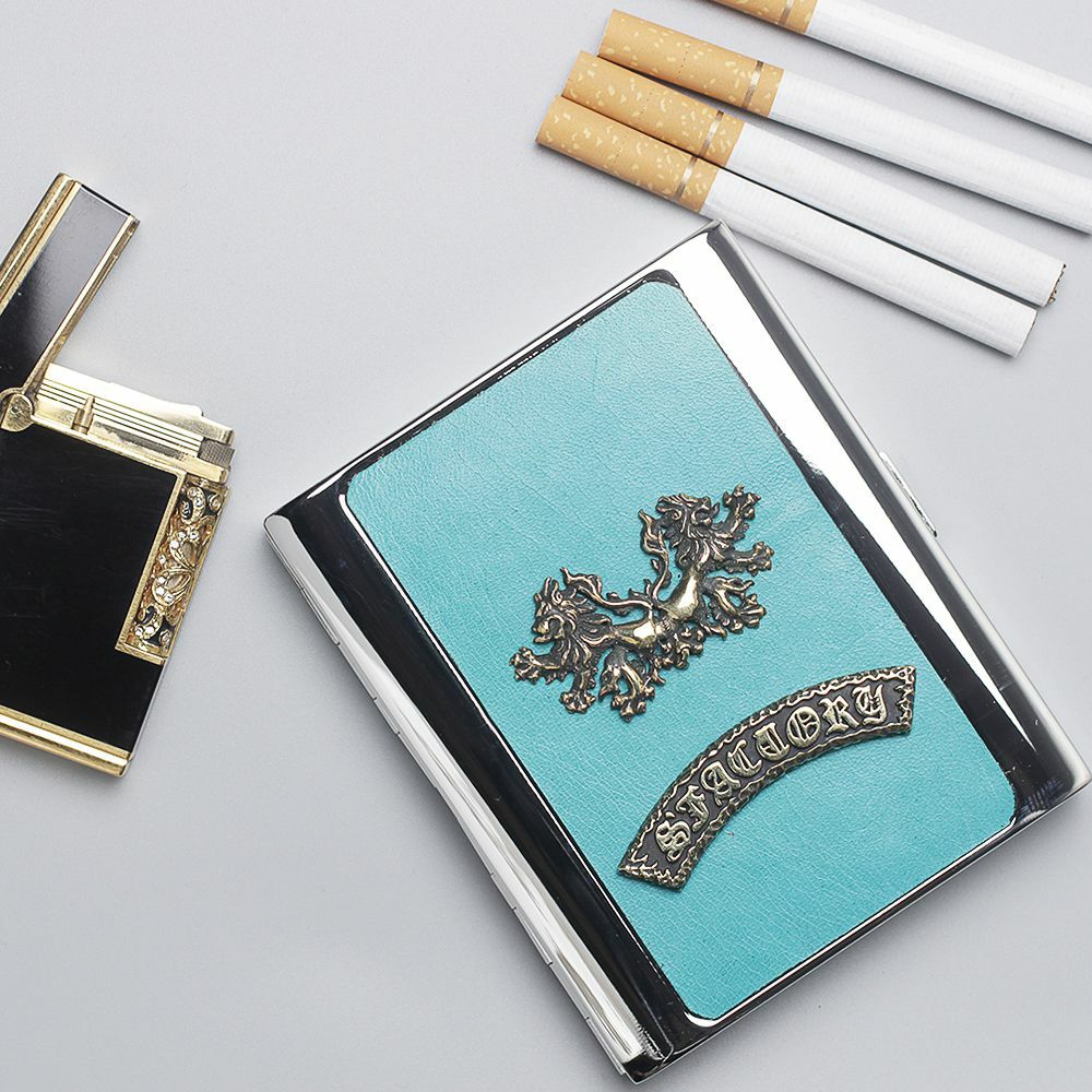 メタルシガレットケース 20本タイプ ターコイズブルー カウレザー