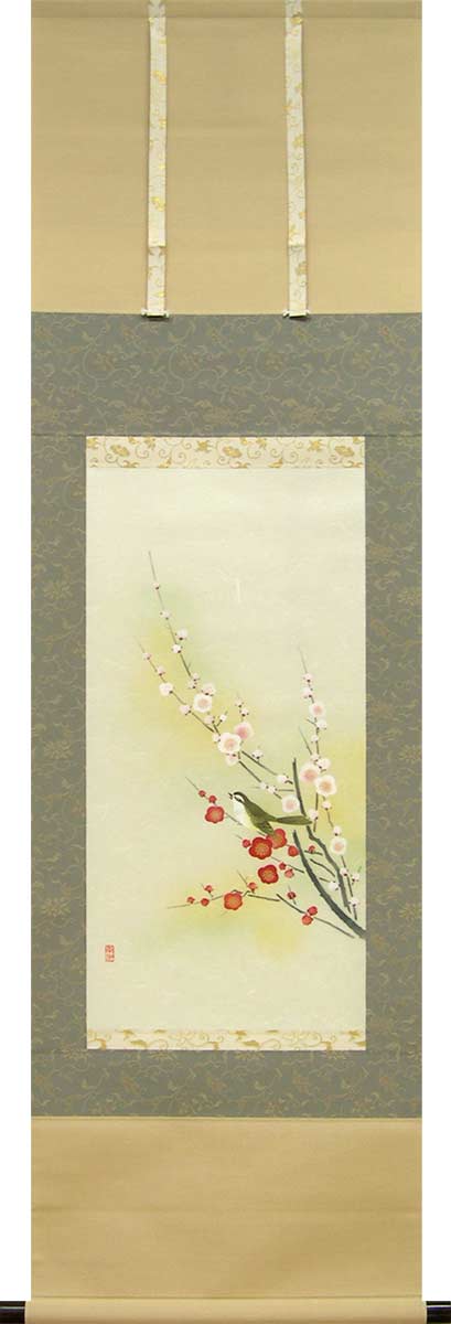 楽天市場】掛け軸 紅白梅に鶯 （南川康夫）（掛軸小物なし） 送料無料