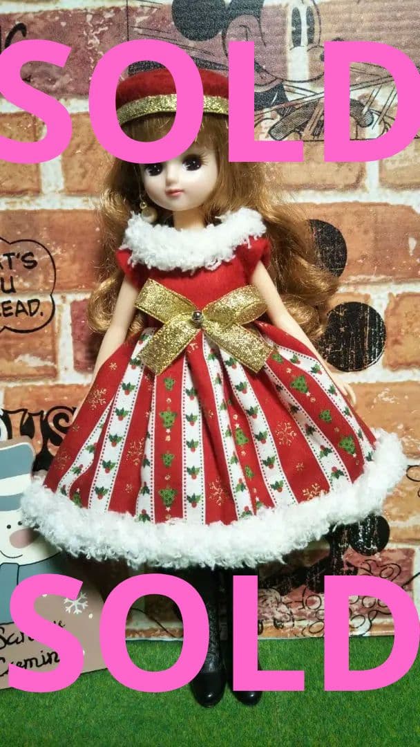 クリスマス リカちゃん人形 洋服 ハンドメイド3 リカちゃんのお洋服＊＊クリスマス＊サンタクロース＊ワンピース＊帽子