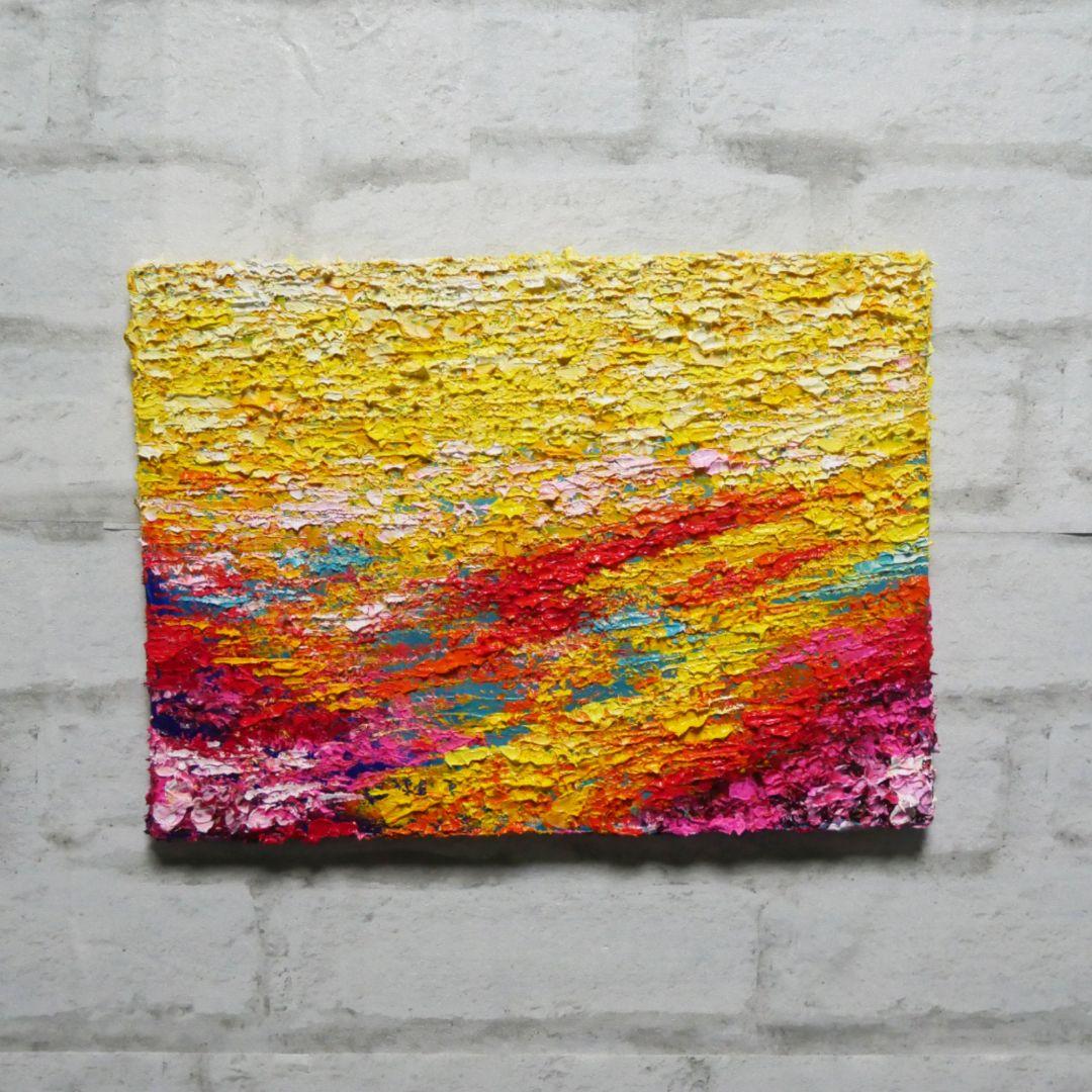 油絵 油彩 油彩画 絵 絵画　【flower garden】 原画】油絵「colorful flower garden」色紙/ 鮮やかな花畑の風景画