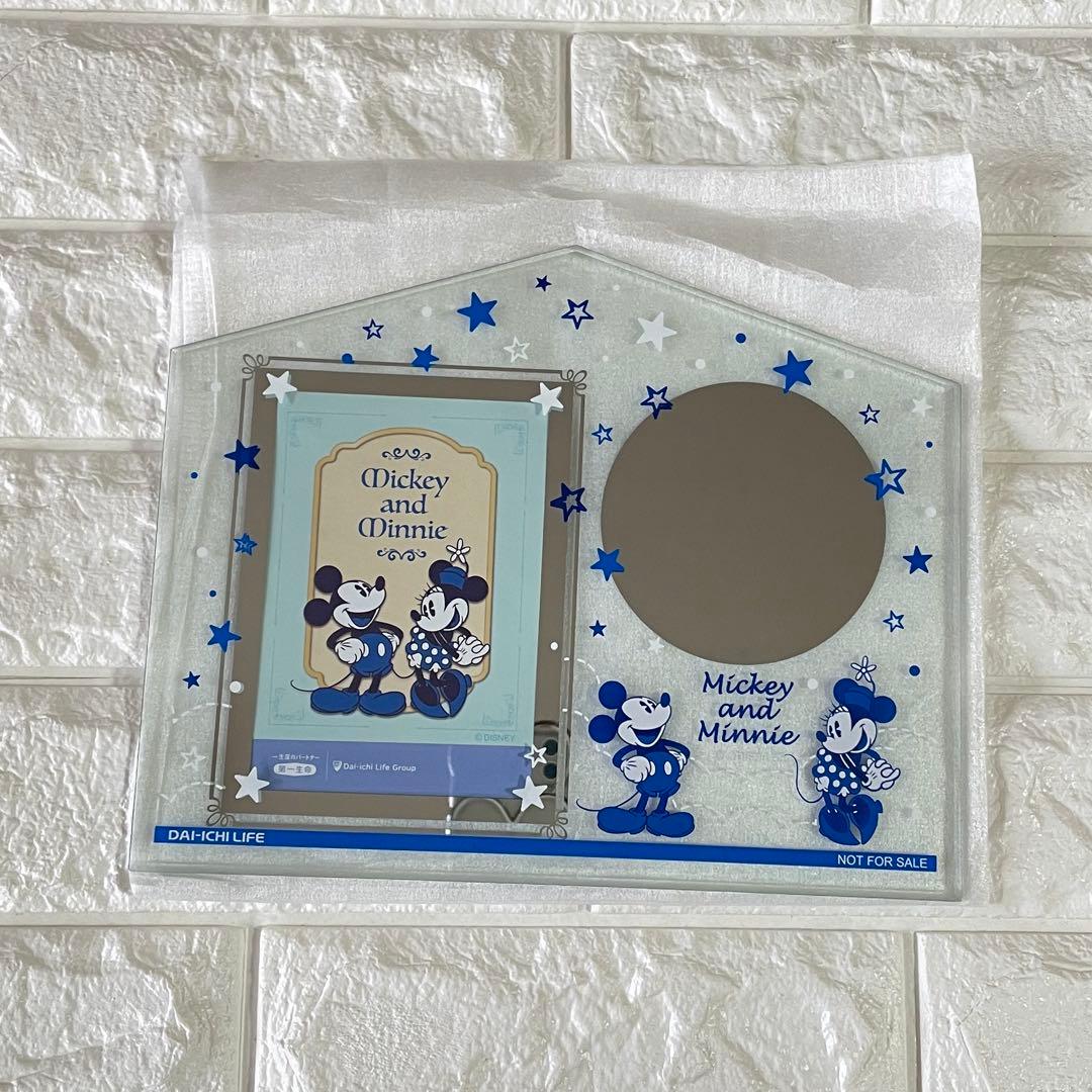 ミッキーandミニー 手作りミラー付ガラスフォトスタンド 写真立て