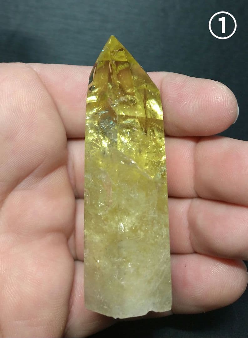 【美品,希少】レモンクォーツ《ポイント》２本セット　置物　天然石　虹