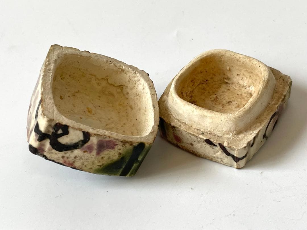 骨董 アンティーク 香合 蓋置 4点 ミニチュア 鍋島 織部 古備前 おもり