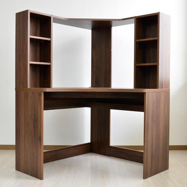 《新品送料無料》パソコンデスク L字型 コーナー 書棚付き デスク 机 ブラウン