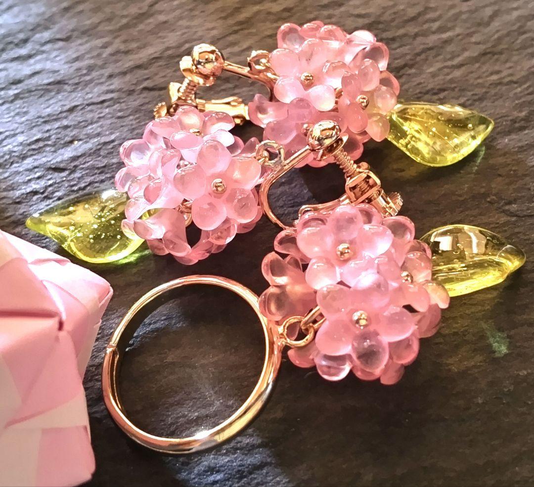 チロル様 紫陽花ピアス&リング、白のお花のネックレス、ブレス、フープ