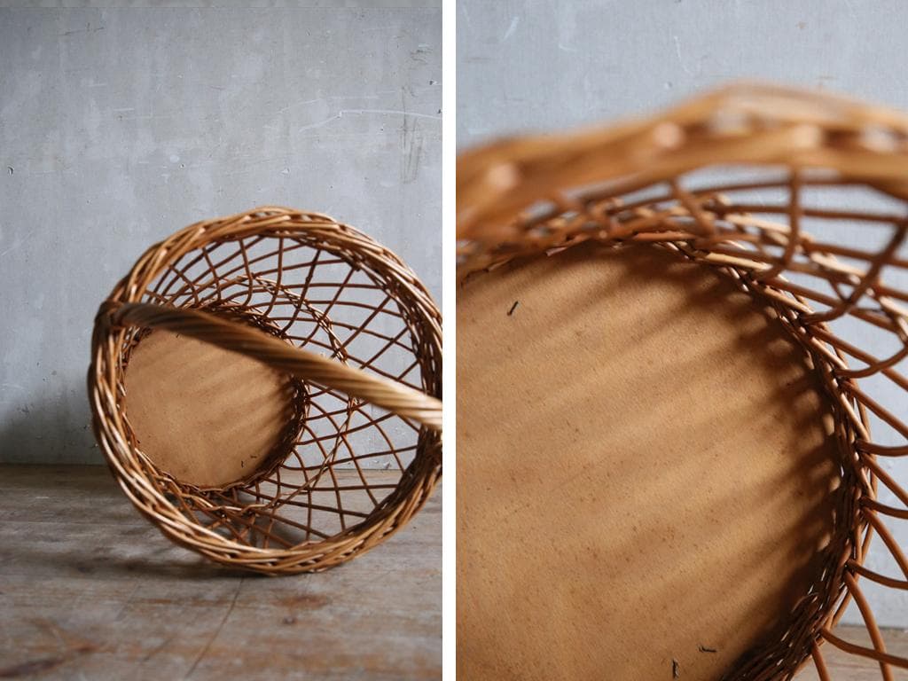 英国アンティークラタン製バスケット/アラログ/カゴバッグ/籐籠ゴミ箱