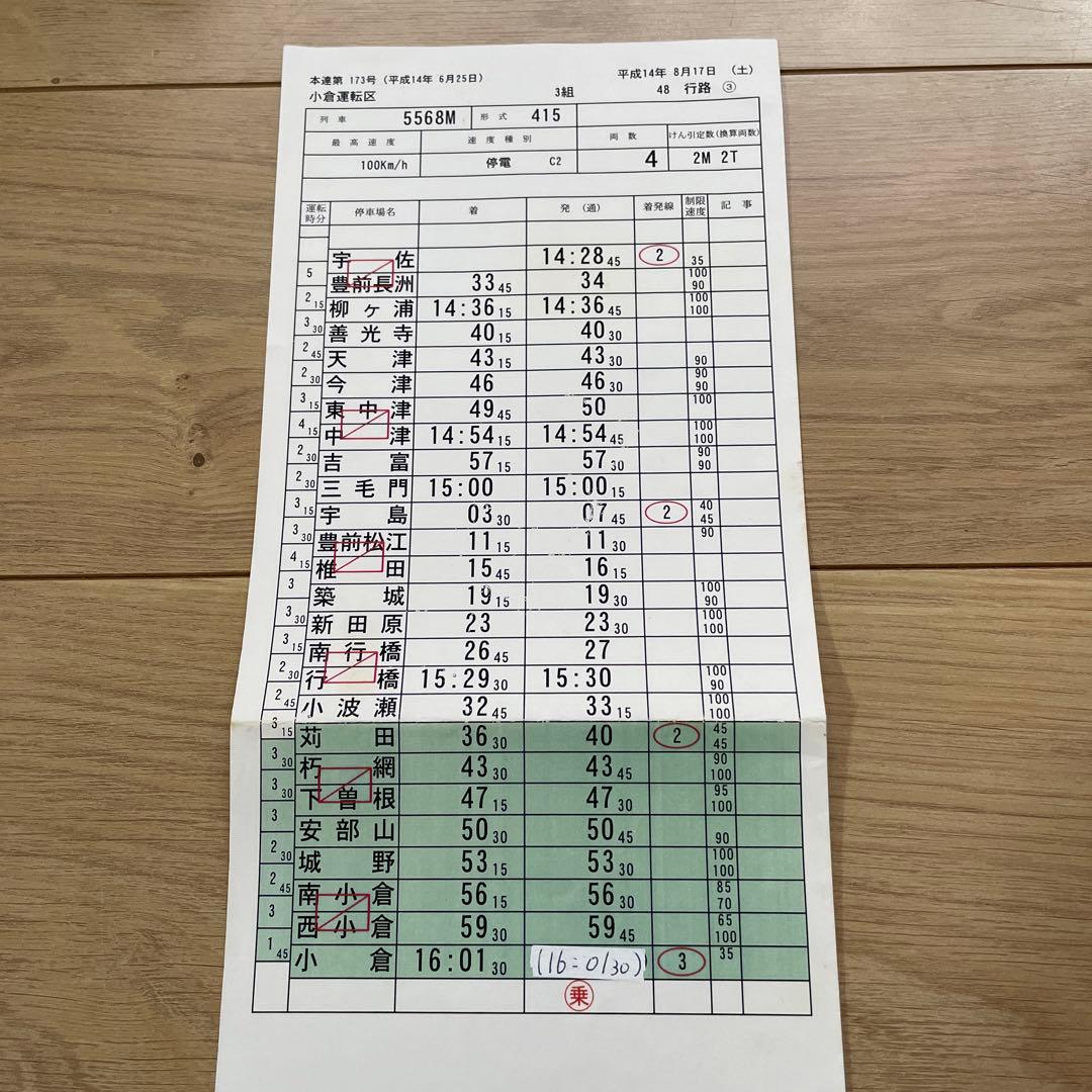 JR九州 小倉運転区スタフ 運転時刻表1枚 - メルカリ