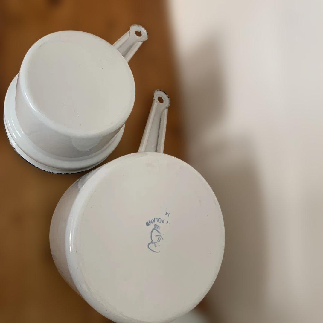 ホーロー蓋付きホワイト二重鍋 ダブルボイラー アンティーク