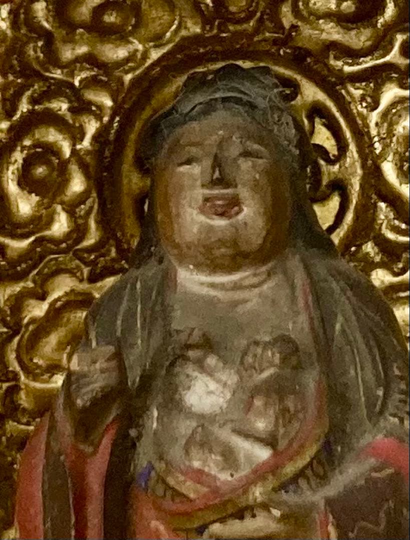 B566s 厨子仏 木彫彩色鬼子母神像 訶梨帝母 江戸 柘榴 仏教 - メルカリ