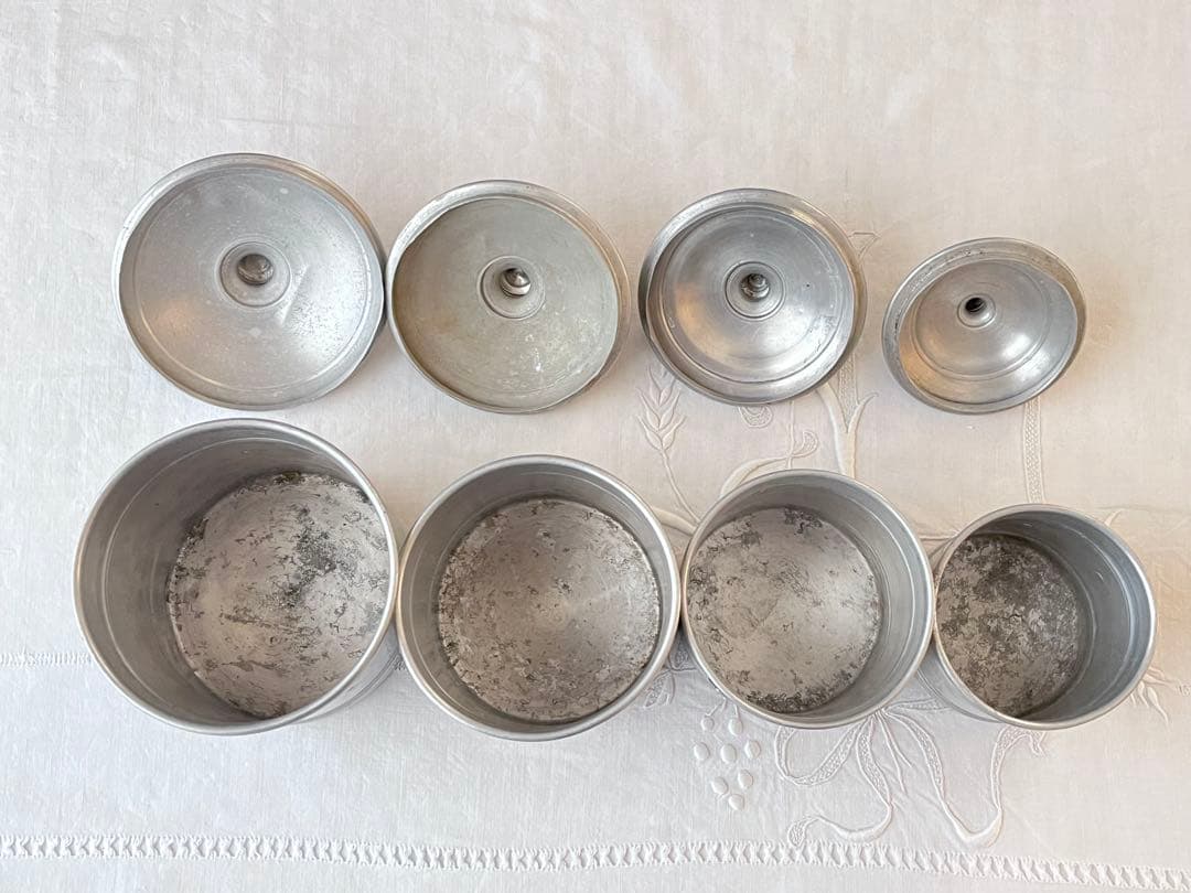 美品】フランスアンティーク アルミキャニスター 4点セット[3869