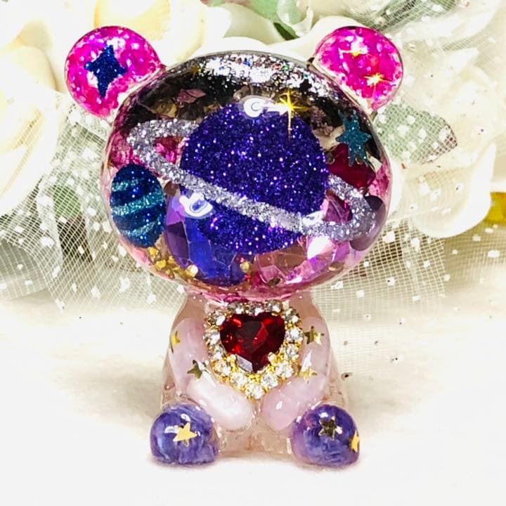 オルゴナイト くま ビッグサターン ピンク紫系 オルゴナイト くま ビッグサターン ピンク紫系 ビッグサターン