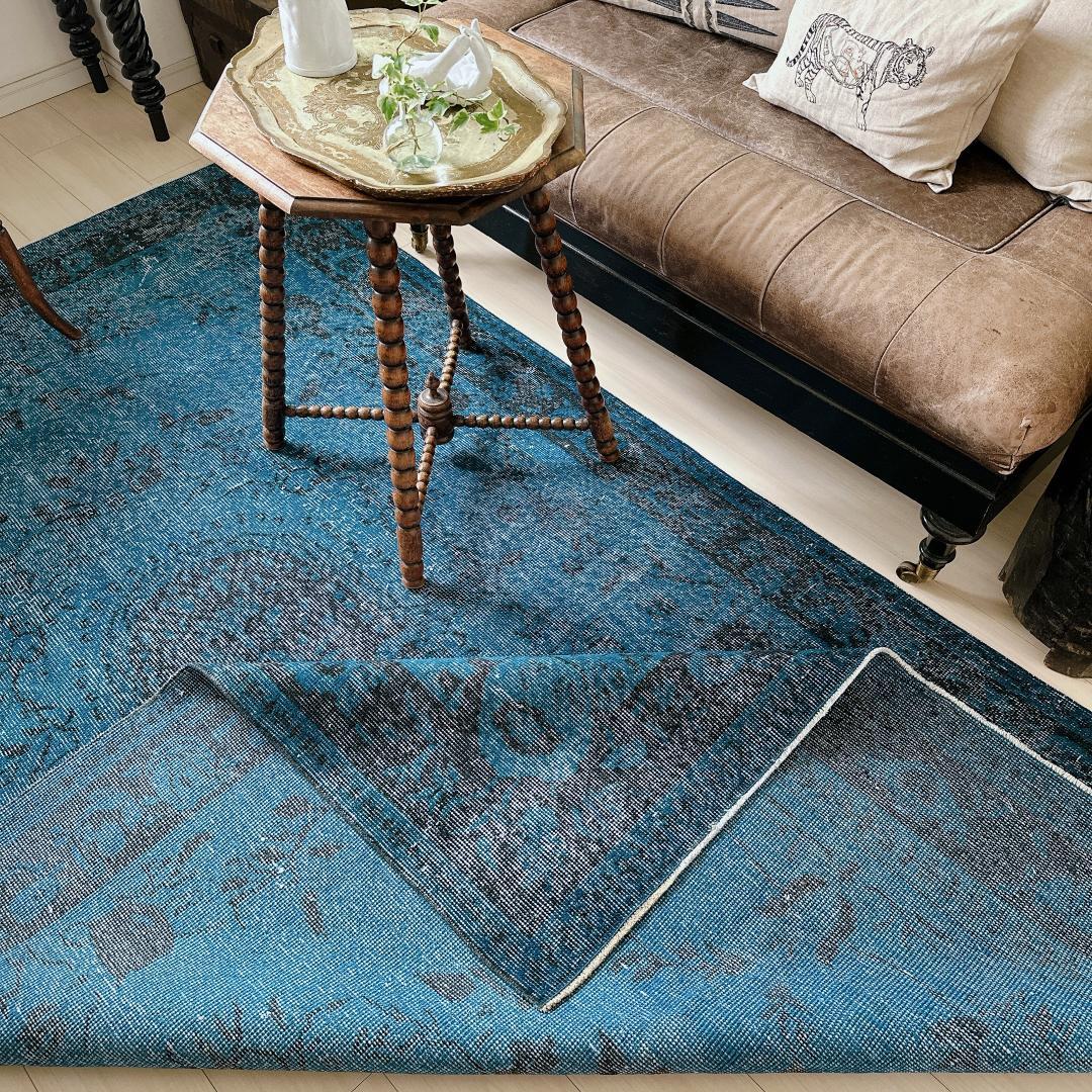 トルコ ヴィンテージラグ A136 超大判 レア ダークネイビー オーバー