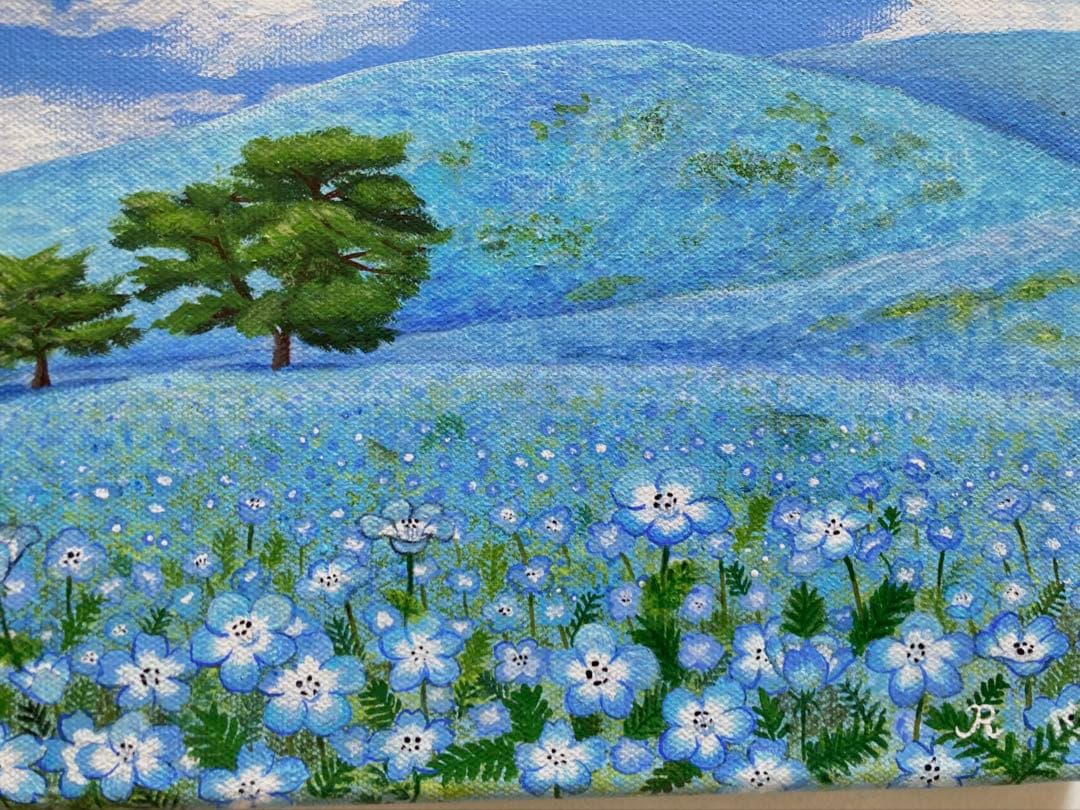 花の絵 風景画 アクリル画 原画 「ネモフィラの青い丘」F3 - メルカリ