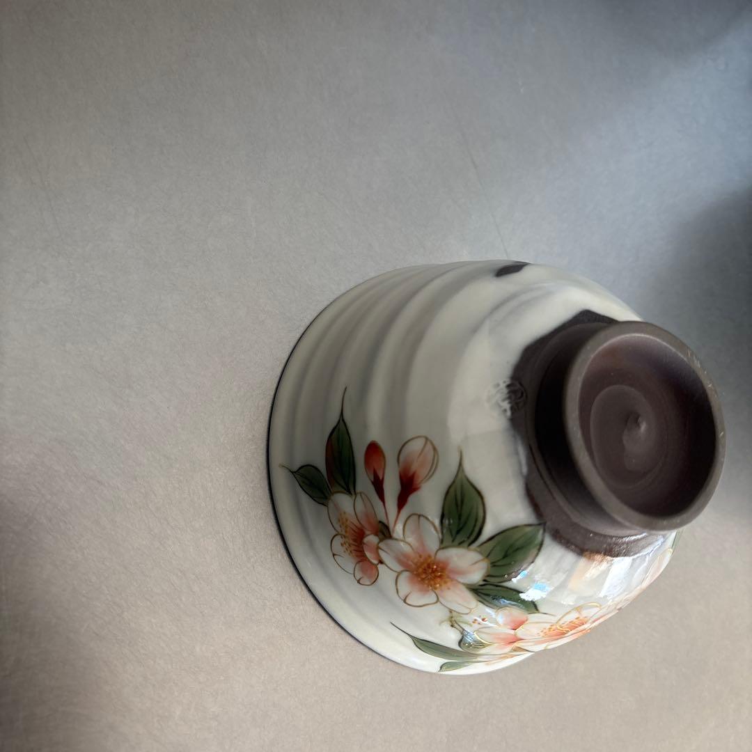 《ほぼ新品》美品【陶葊】京焼　白掛彩草花　色絵付け　陶あん　桜　茶碗