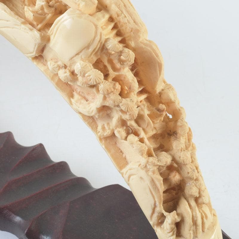 中国 河馬牙製 楼閣山水透かし雕 床飾 置物 唐木台付 V 9341 - メルカリ