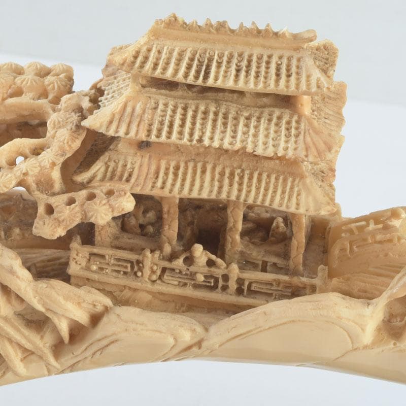 中国 河馬牙製 楼閣山水透かし雕 床飾 置物 唐木台付 V 9341 - メルカリ