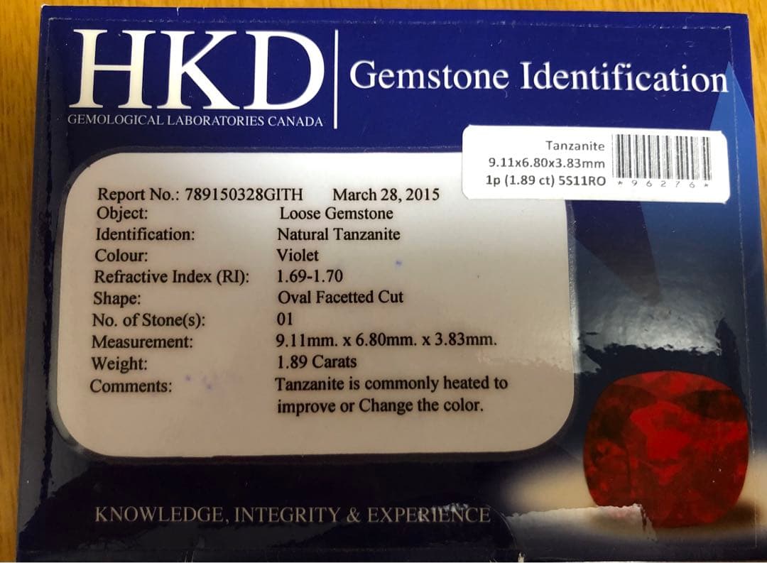 タンザナイト　ルース　1.89ct ソーティング付き　未開封
