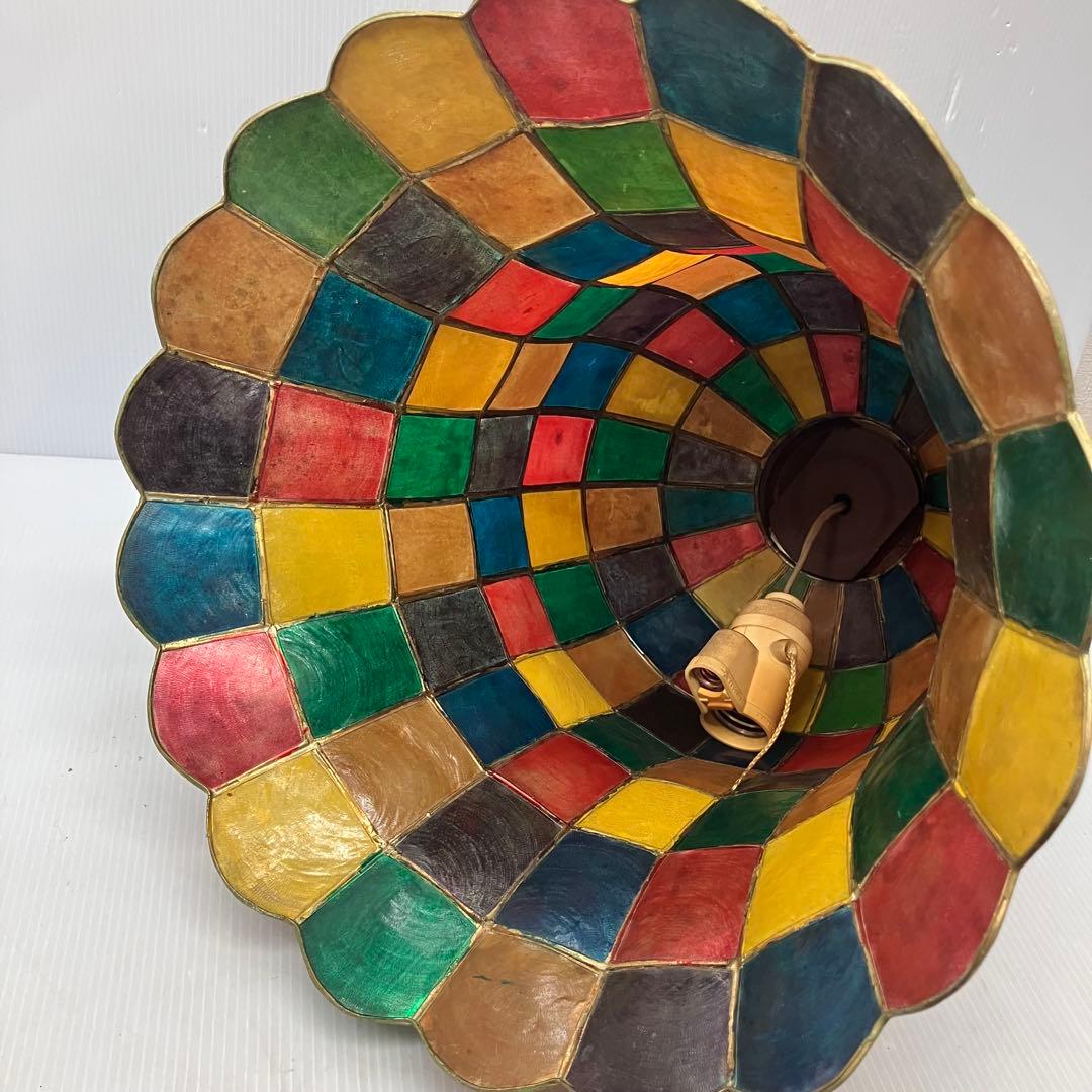 ベル型 ペンダントライト 多色タイル模様 ステンドグラス風※通電未確認