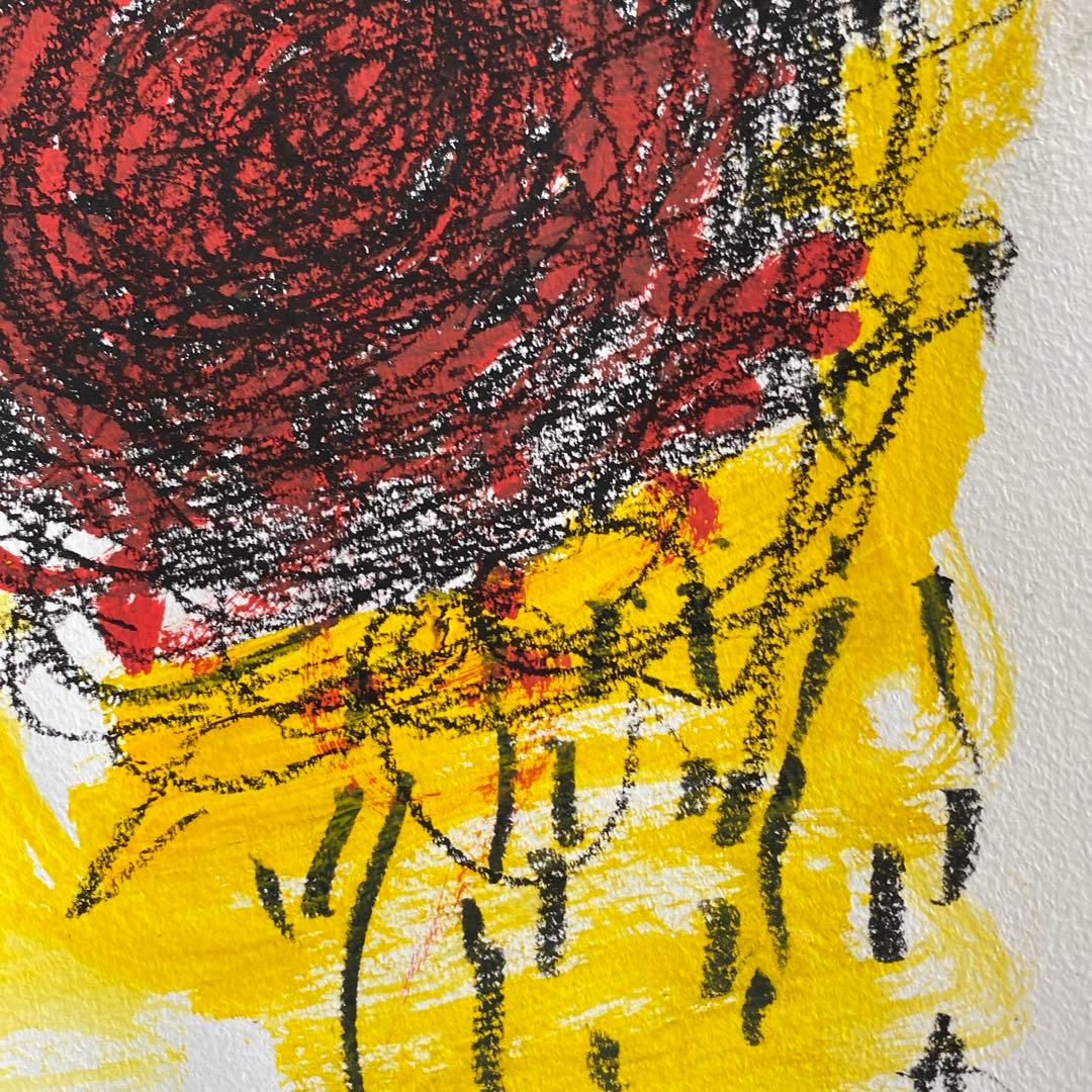抽象画 黄色 赤 黒 手描き 絵画パステル画 現代アート インテリア