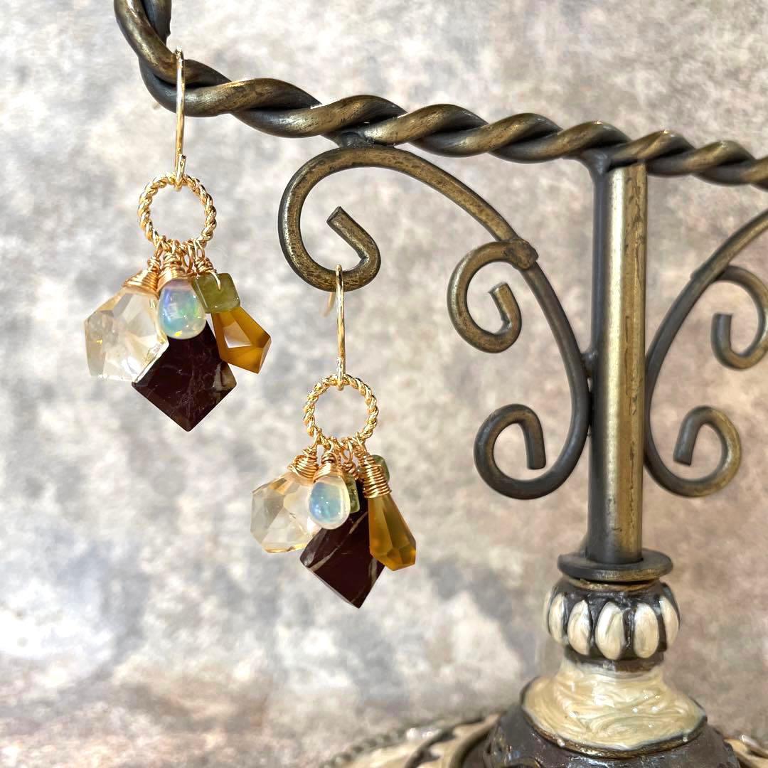 チョコレートジャスパー&シトリン＆オパール＆オニキス＊ピアスor