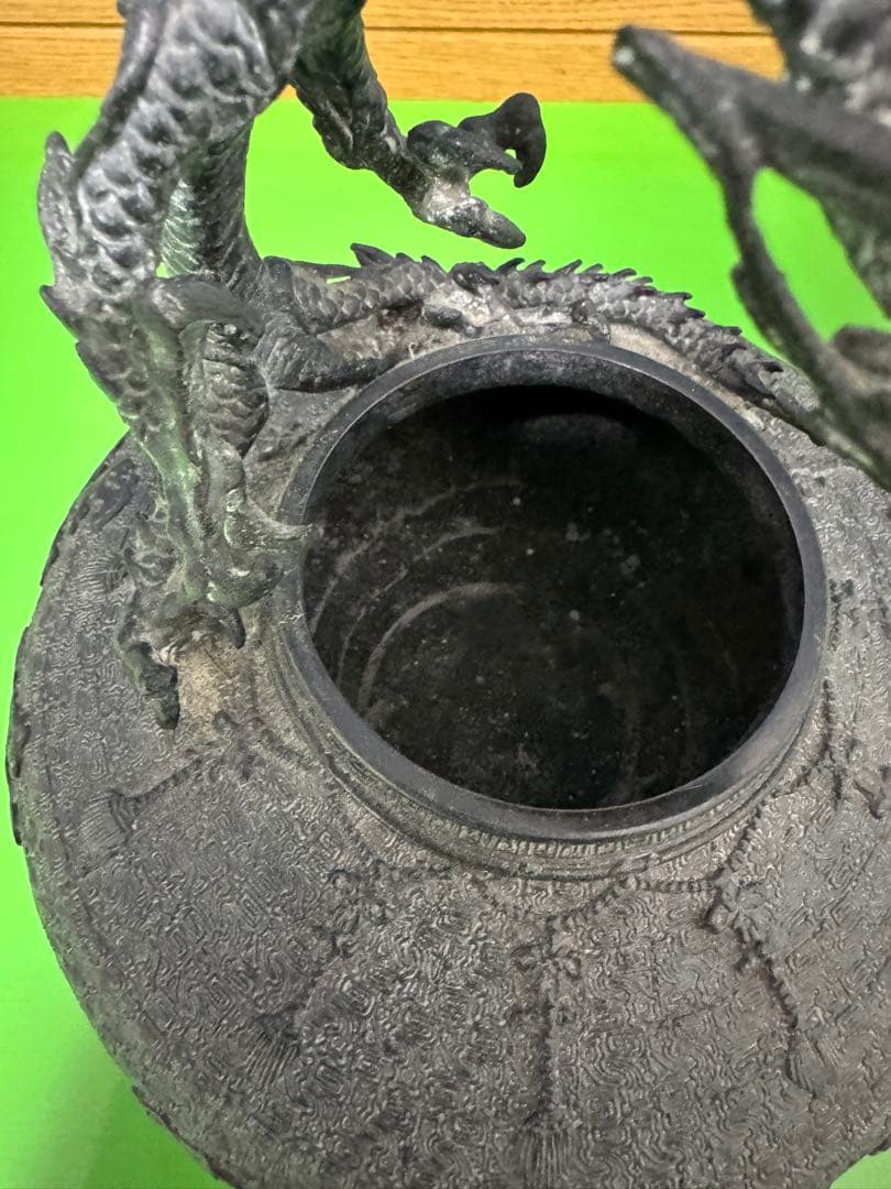 高岡銅器 金工師 米田秀保造 蛹型 鋳銅立龍提手瓔珞