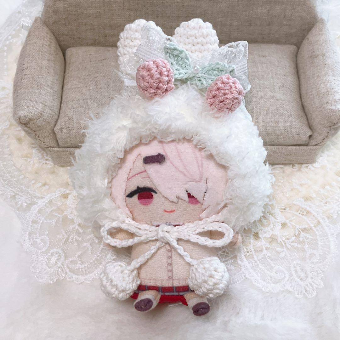 10センチちびぐるみ にじぱぺ ぬい服 うさ耳ボンネット さくらんぼ