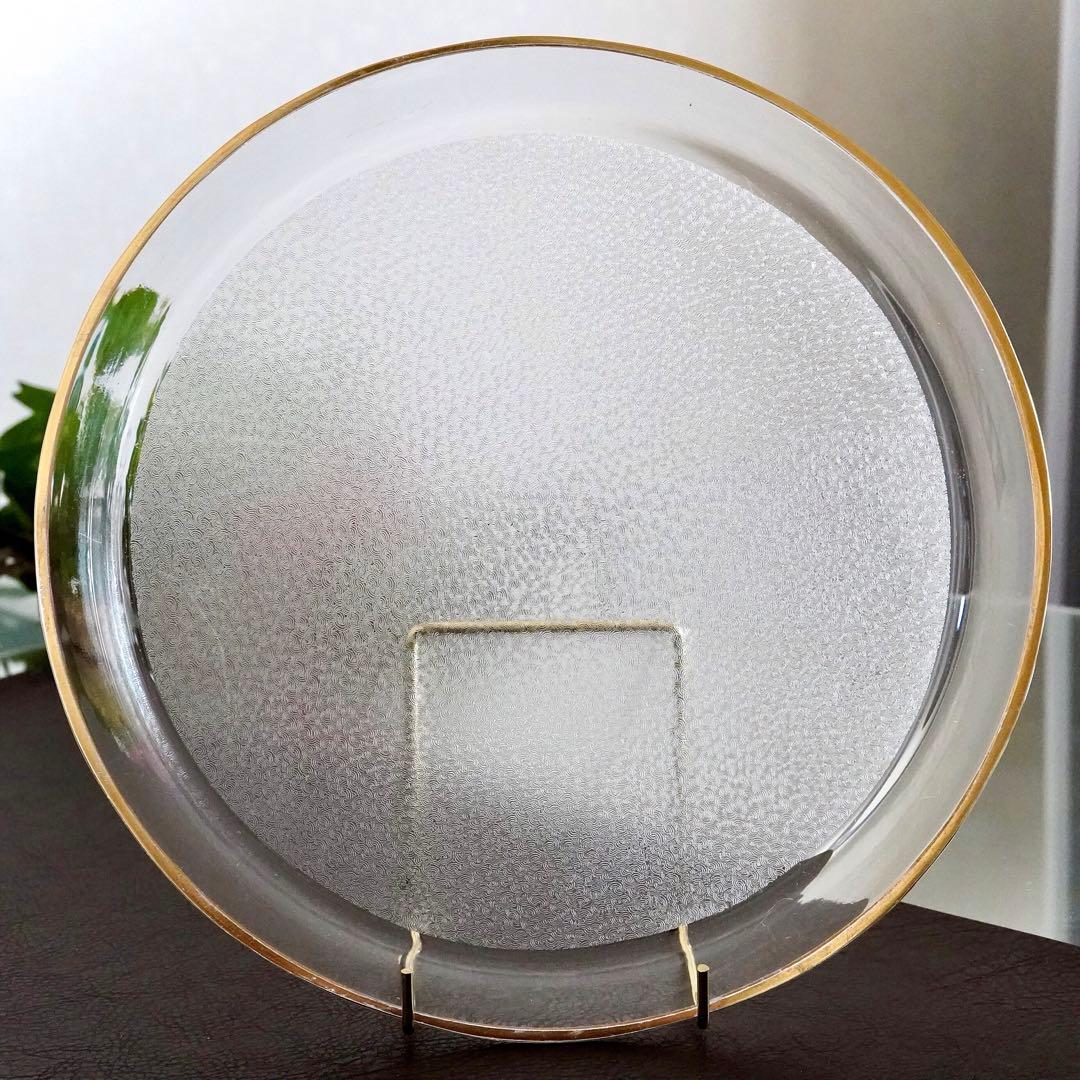 希少美品◆オールドサンルイ《金彩 アシッドエッチング》大型トレイ◆優雅な装飾美