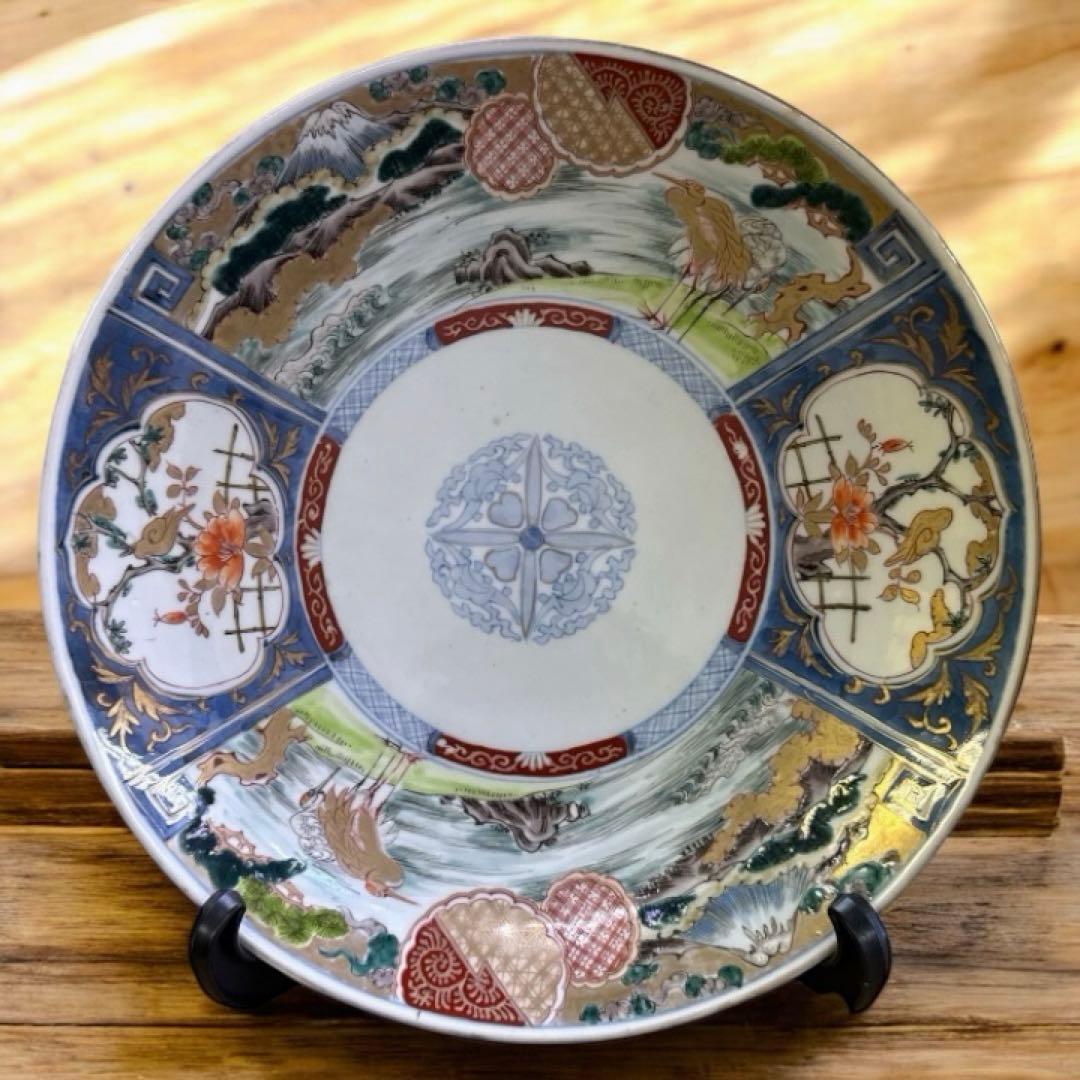 【江戸時代後期】御節風景画陶器皿 直径約30cm 伊万里 染付 山水文 大角皿（江戸幕末期）｜30cm×30cm 高さ5cm | 古