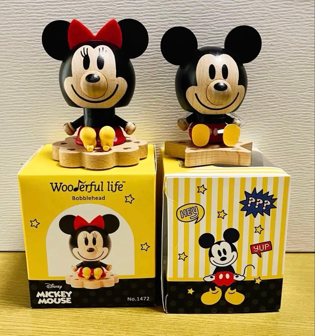 ディズニー ミッキー ミニー 木製 首振り フィギュア 2体セット インテリア