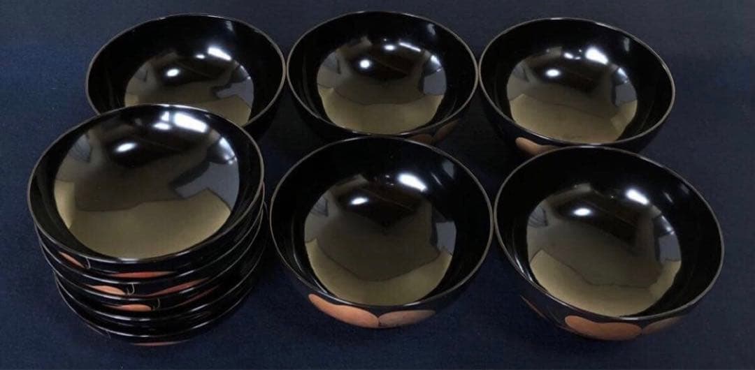 《レ》黒塗 蒔絵付 煮物椀5客 雑煮椀 木製漆器 木箱　251113え1