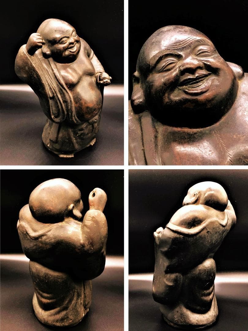 【 江戸期 銅製布袋尊 】　無銘　鋳金師作　36.5ｃｍ　6ｋｇ