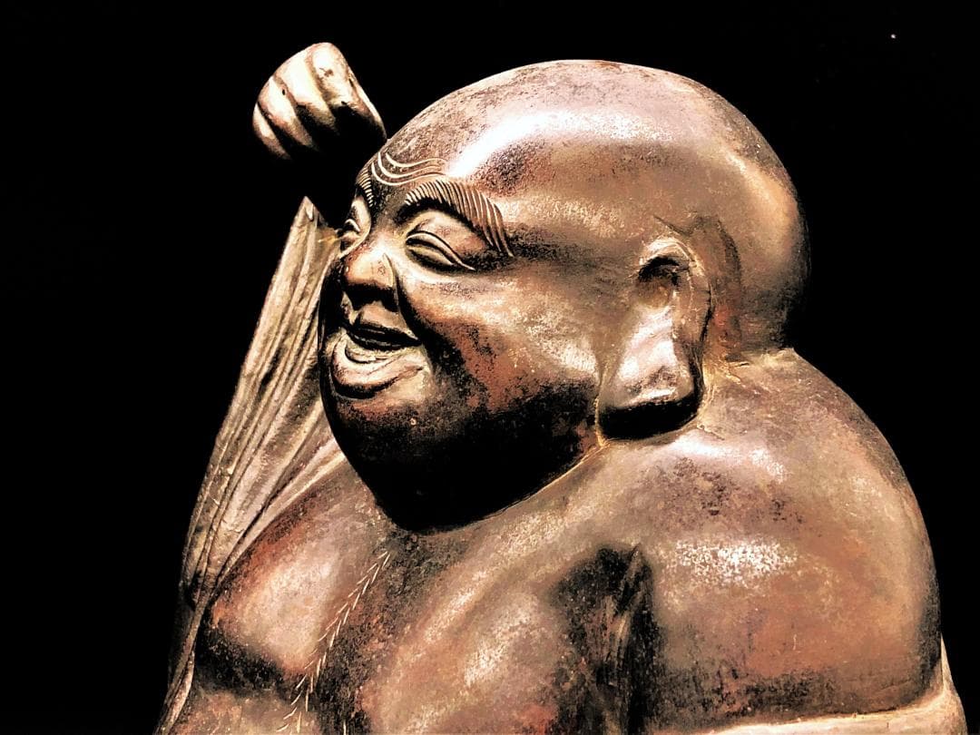 【 江戸期 銅製布袋尊 】　無銘　鋳金師作　36.5ｃｍ　6ｋｇ