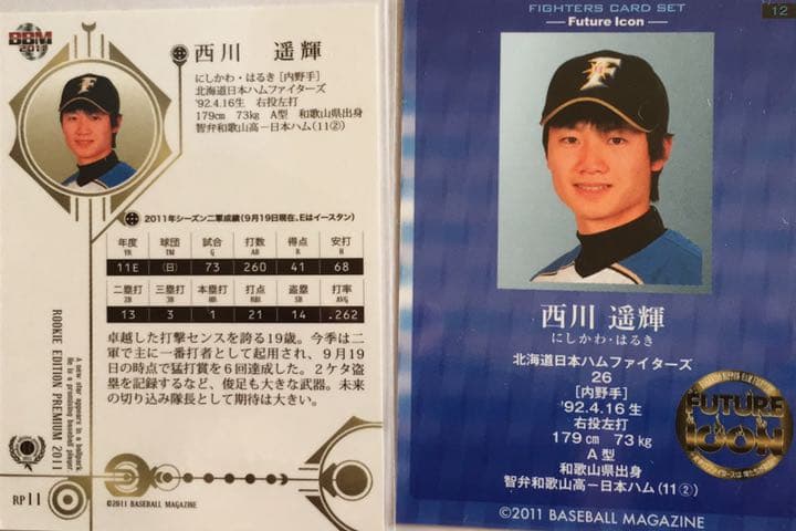 2011BBM 北海道日本ハムファイターズ 西川遥輝 ルーキーカード 2枚