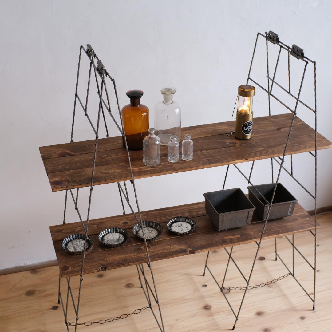 無骨なアイアン脚＆ウッドの飾り棚N イベント什器 アクセサリーラック