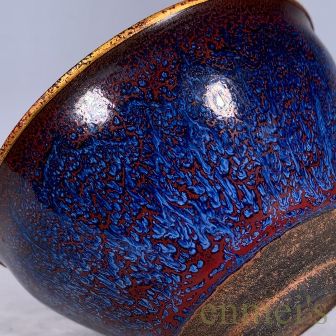 中国古美術・宋建窯風・包口藍釉窯変天目茶碗・抹茶