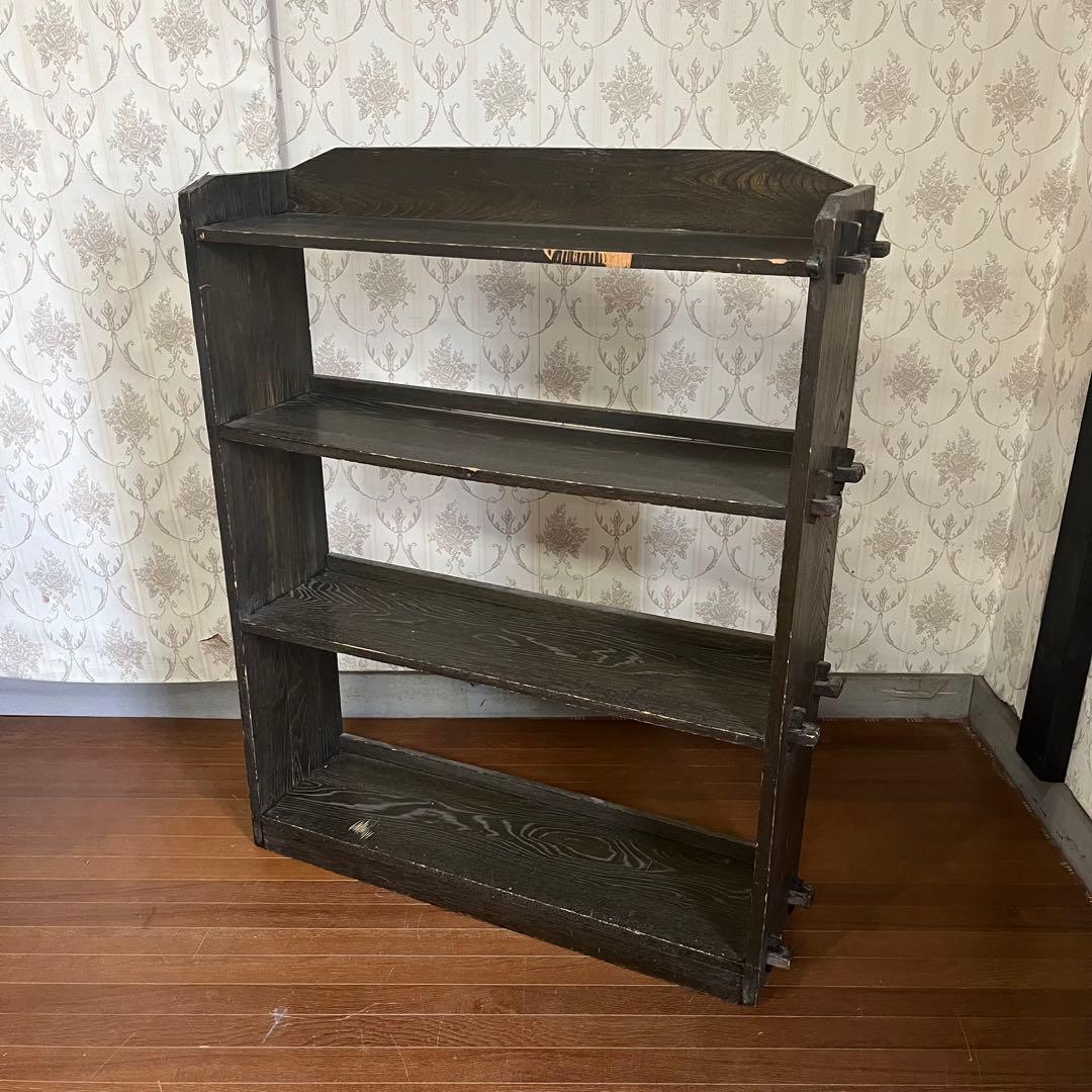 【アンティーク】昭和レトロ 木製 4段 楔本棚 くさび 飾り棚 オープンラック 昭和レトロ ミッドセンチュリー くさび型 楔棚 木製オープンラック