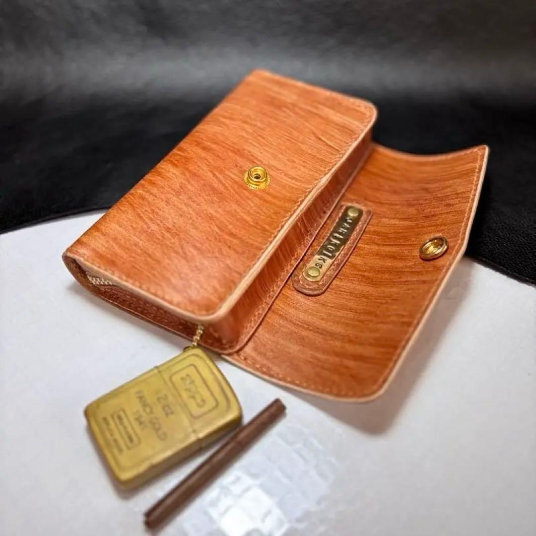 割引 ◎木目の美しい柿渋染め.三つ折りシャグポーチ◎