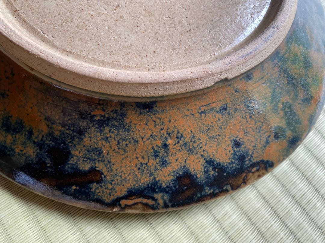 極上！優美大皿人間国宝濱田庄司作 《唐黍文柿釉抜絵皿》（検益子焼浜田庄司