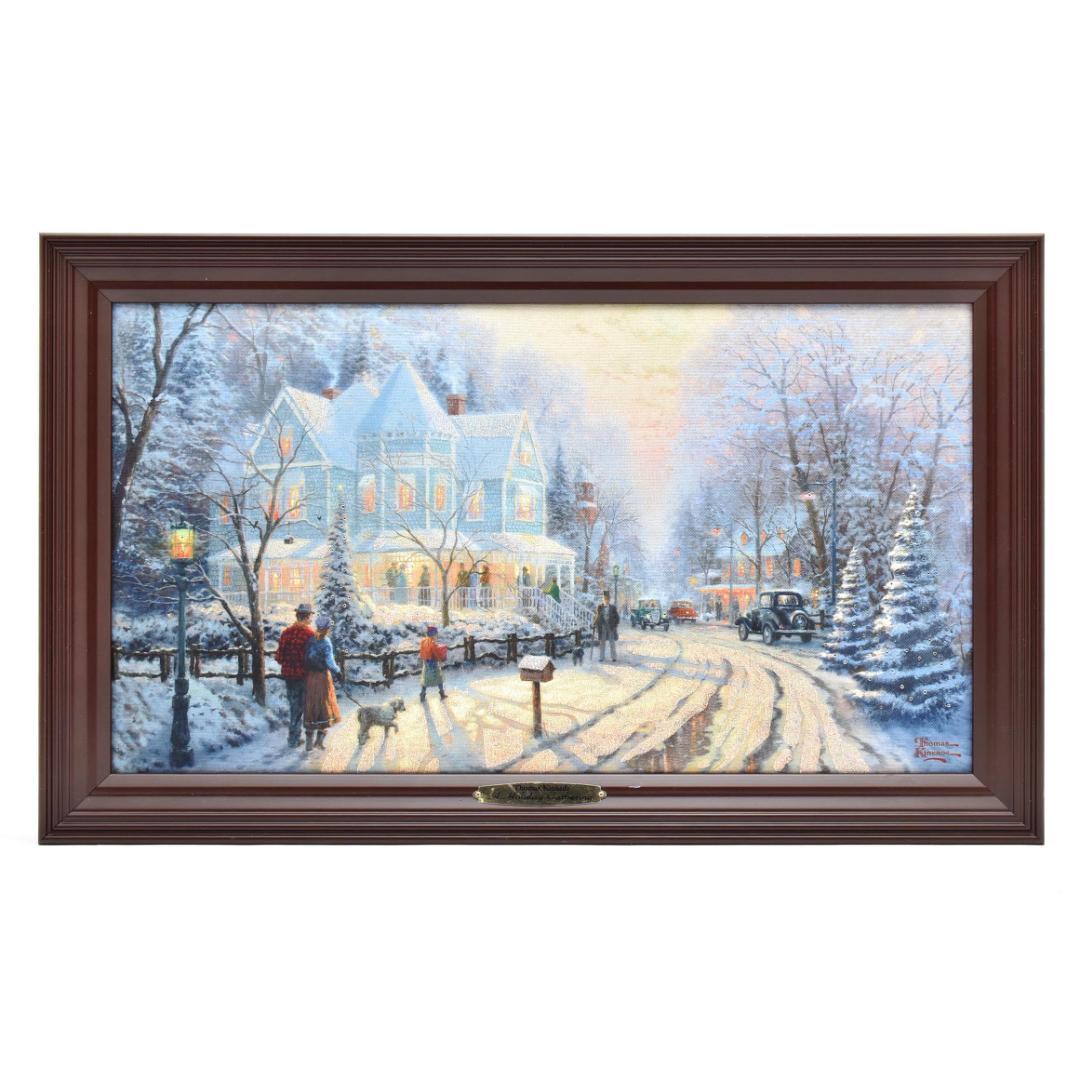 トーマスキンケード A Holiday Gathering ライトアップ 絵画 Amazon.com: Thomas Kinkade A Holiday Gathering 22 x 26.5
