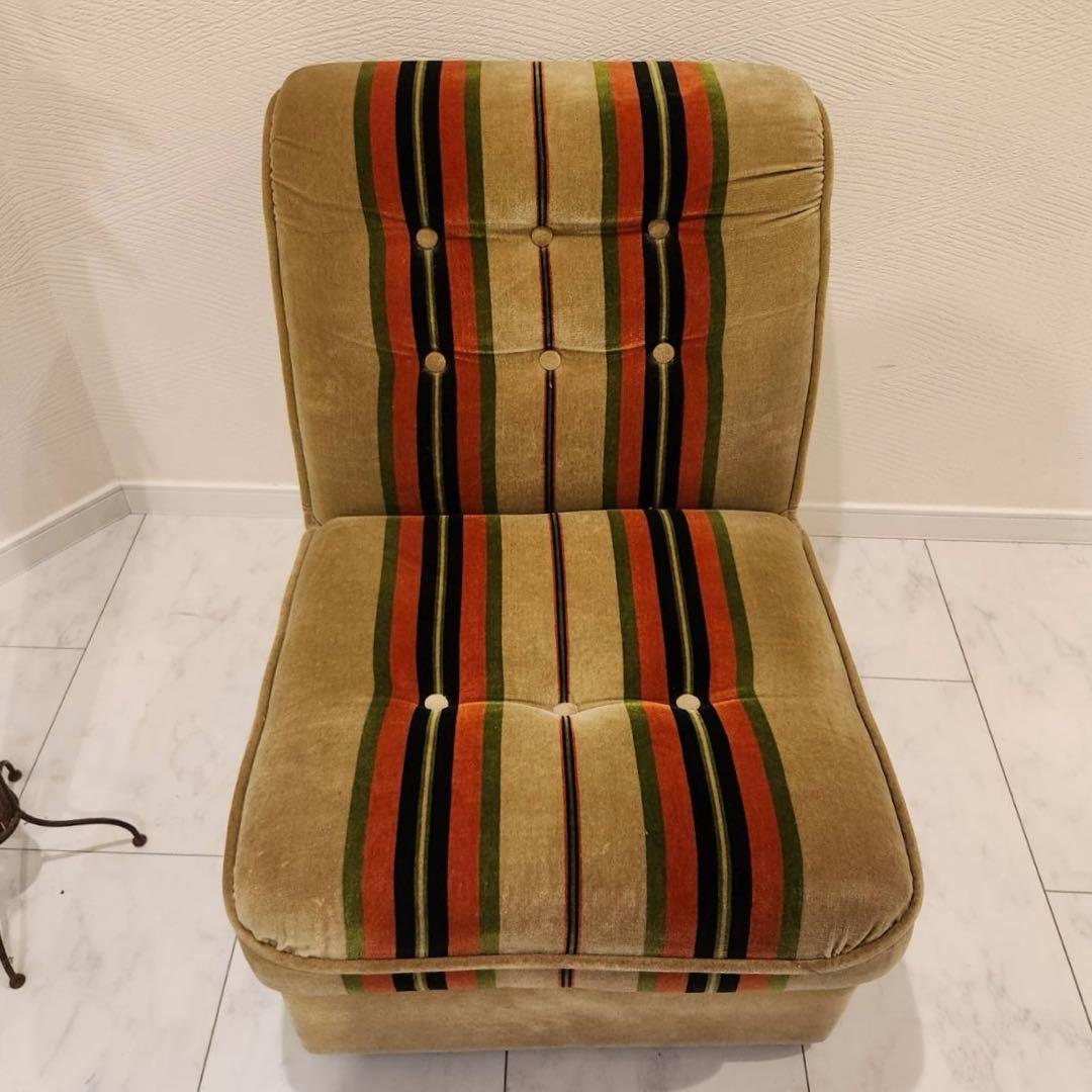 オールドカリモク karimoku ストライプ モケットアームレスシングル