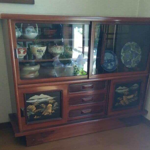 飾り棚 アンティーク チーク無垢材 ヴィンテージキャビネットZX 食器棚 ショーケース 陳列棚