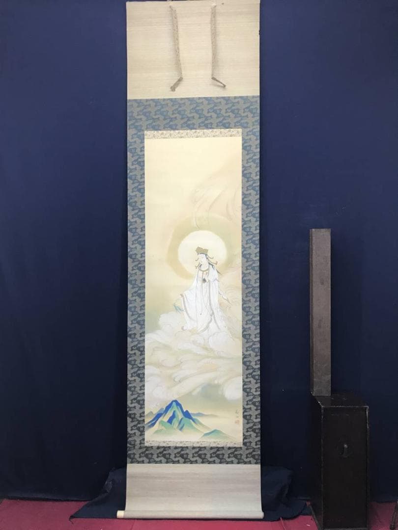 真作】織田観潮/観音図/人物図/仏事掛/掛軸/名家伝来/AC-356