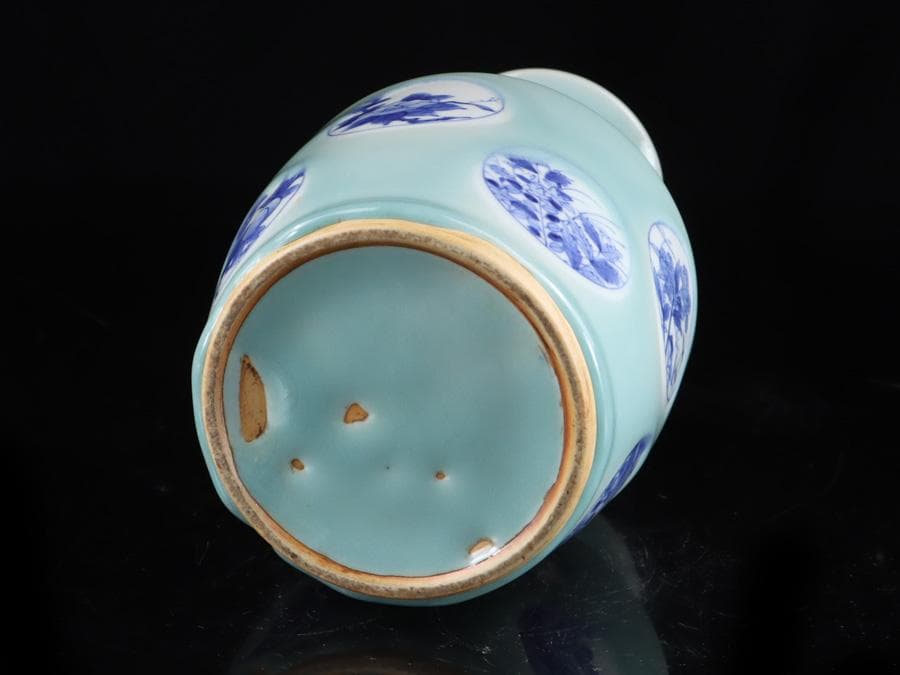 Y2463 時代物 中国 青磁 染付 青花獣双耳瓶 大花瓶 高さ26㎝ - メルカリ