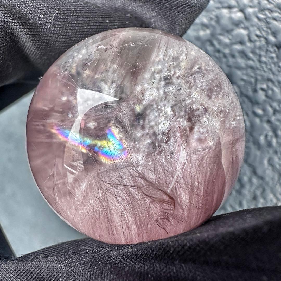 極上別格品❗️超美品♡レインボー☆ピンクサゲニティックインクォーツ丸玉A1295