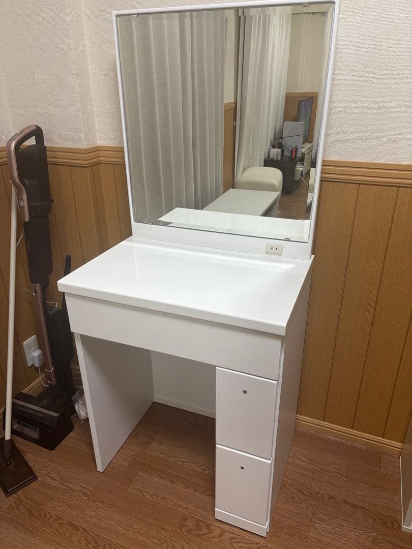 ホワイトドレッサー・鏡台【ゆまみ】 ドレッサー 鏡台 幅75 スツール付 ホワイト 引出し2杯 MD-6737WHを激安