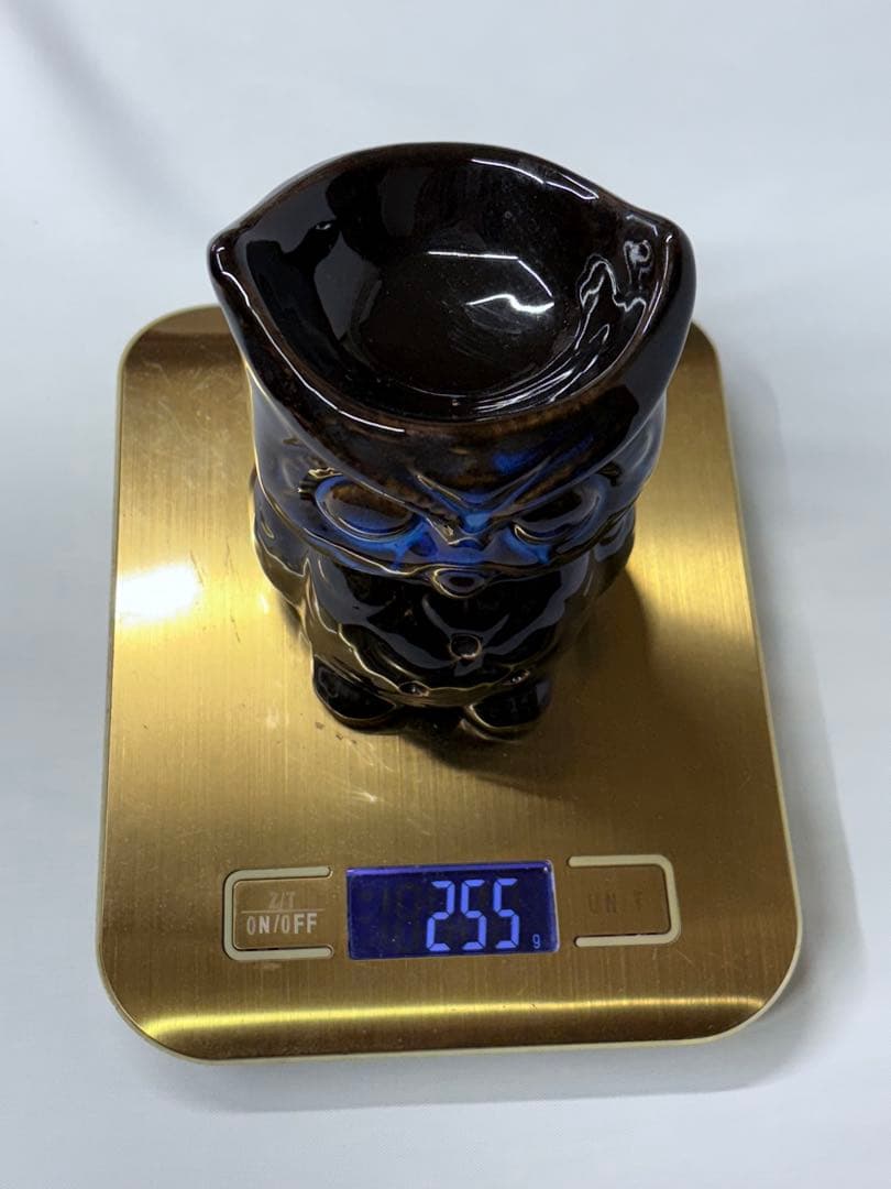 アロマオイルバーナー フクロウ 香炉 アロマポット 黒と青 開運 梟