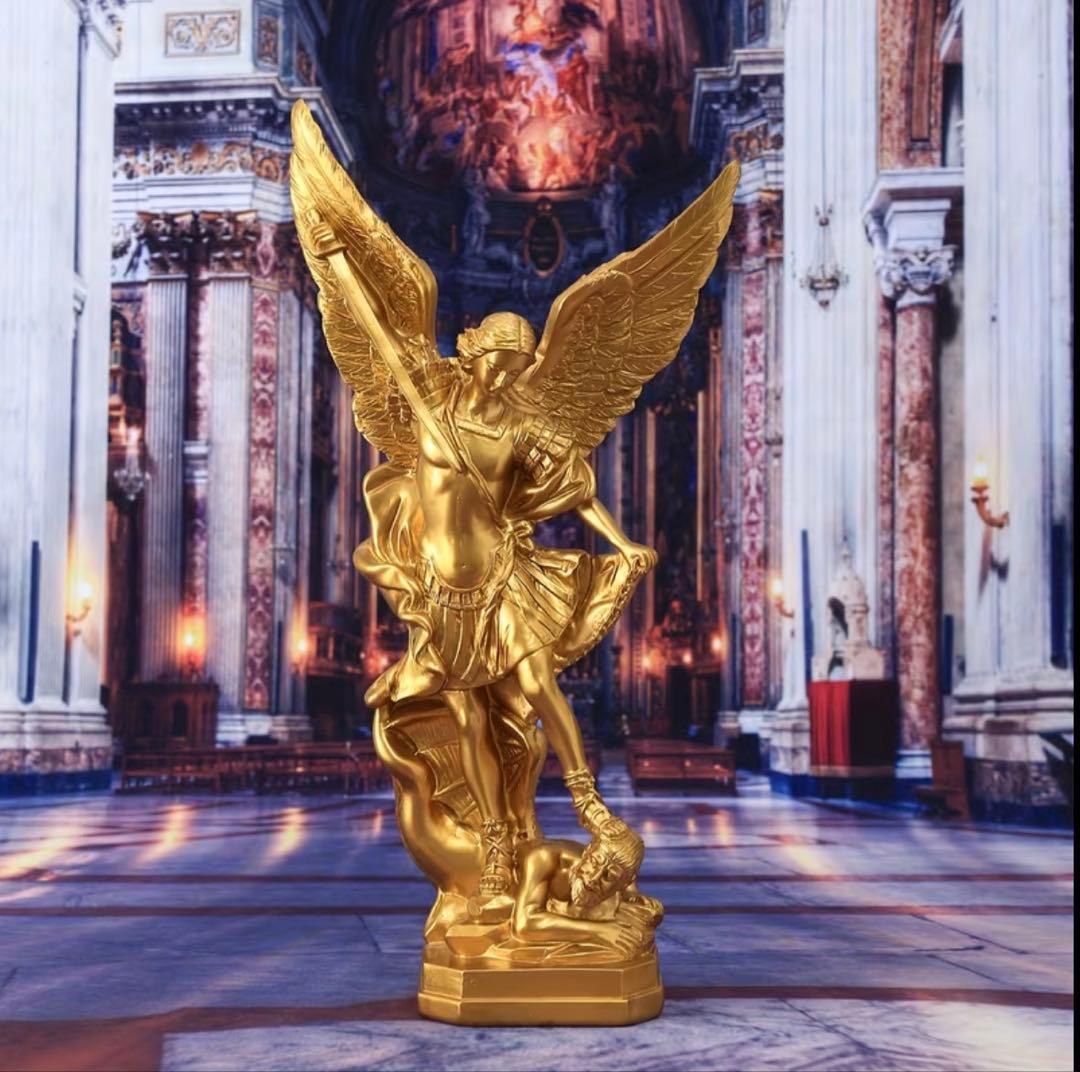 大天使ミカエル像 ゴールド 彫刻風 置物 インテリア 超大型ブロンズ像 大天使ミカエル 65cm 名品置物彫刻銅像インテリア