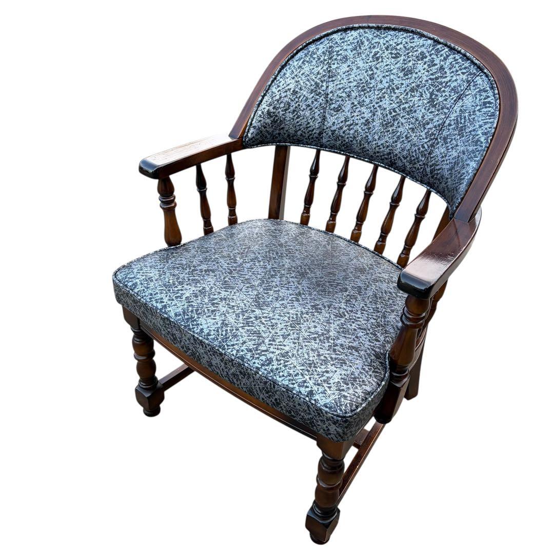 【希少】オールドカリモク コロニアル 合皮 ラタン アームチェア ② オールドカリモク】コロニアル アームチェア 1人掛けソファ 2脚セット