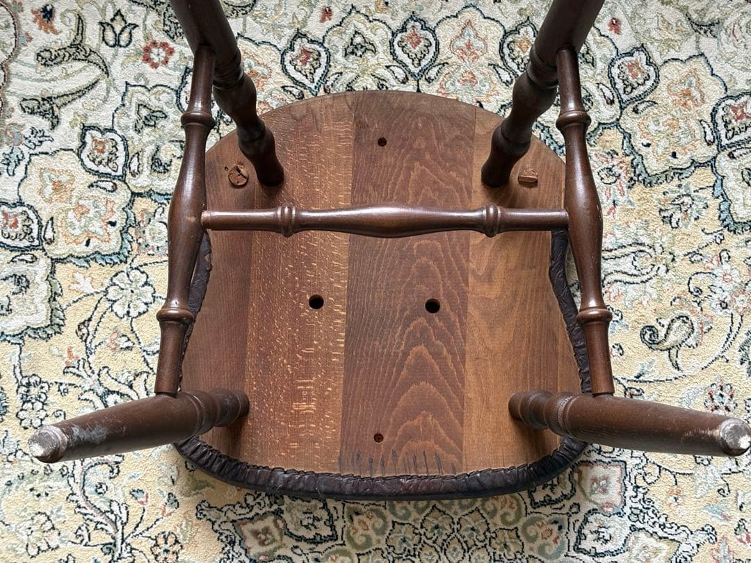 レザースツール リベット打ち ろくろ脚 サイドスツール レトロ Z